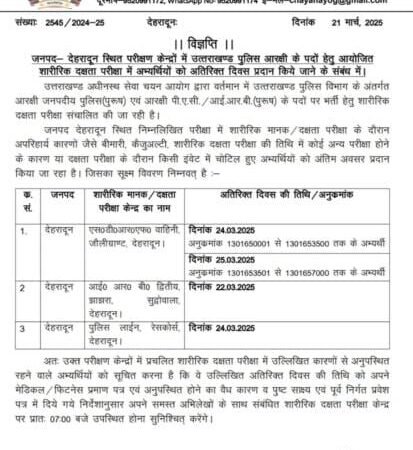 उत्तराखंड पुलिस भर्ती में फिजिकल का आखिरी मौका