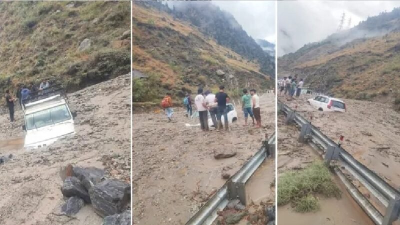 मानसून का कहर: अचानक आई बाढ़ से NH-5 ठप, कई गाड़ियां मलबे में धंसी, लंबा जाम